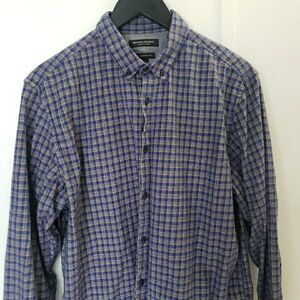 Banana Republic Luxe Flannel Camden Fit Blue Plaid Button Up Long Sleeve Sz L